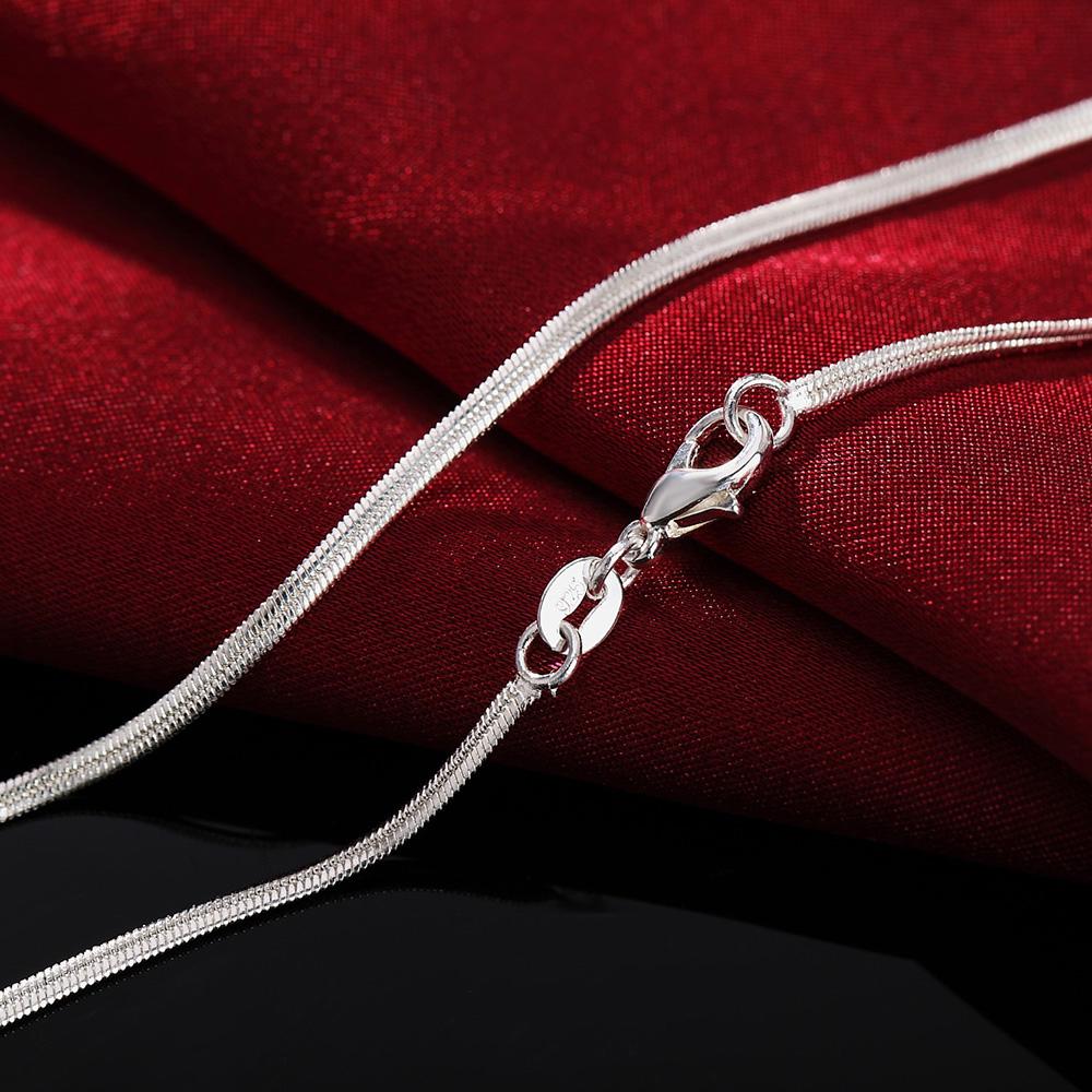 925 Sterling Silver Chain Necklace Men - korean fashion 2MM Flat snake bone