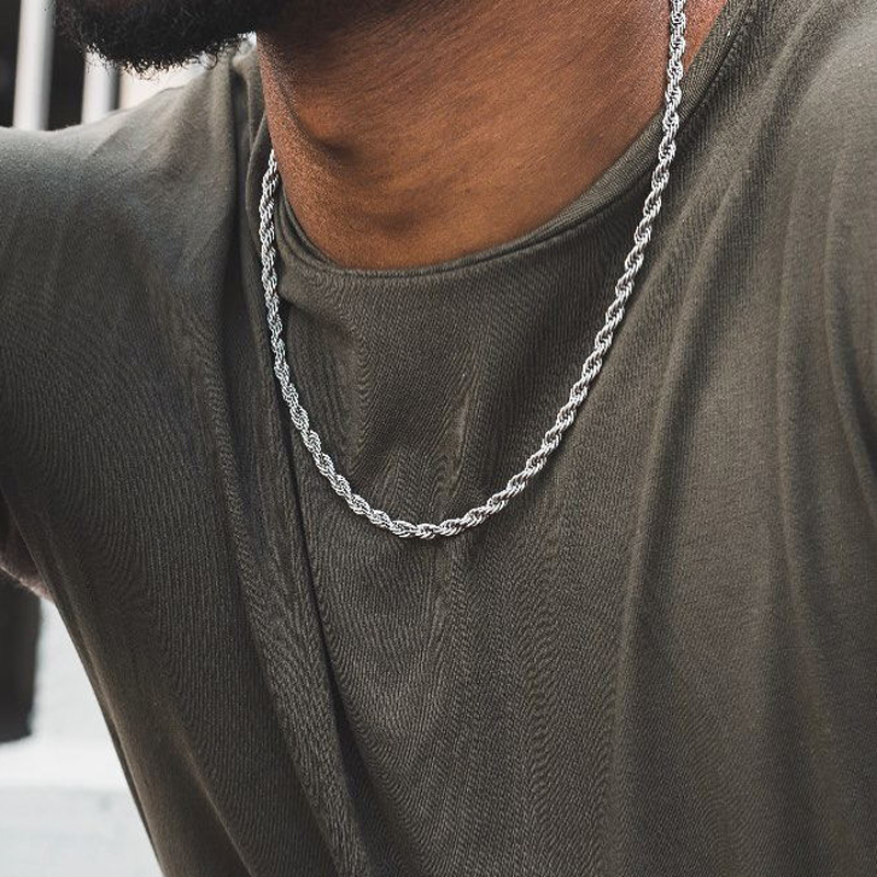 925 Sterling Silver Chain Necklace Men - Classic Rope Chain Men Necklace Width