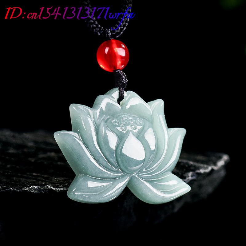 Necklaces - Myanmar Jadeite Lotus Pendant Necklace Charm