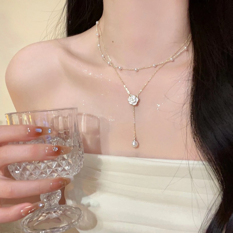Y2K Double Layer Camellia Flow - đánh giá và giá Layered Pendant Necklace Aesthetic