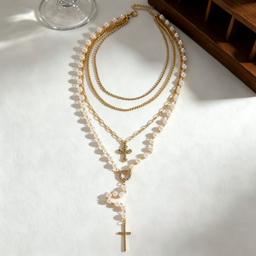 Elegant Layered Cross Pendant  - đánh giá và giá Layered Pendant Necklace Aesthetic