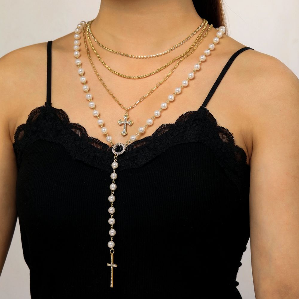 Elegant Layered Cross Pendant  - đánh giá và giá Layered Pendant Necklace Aesthetic