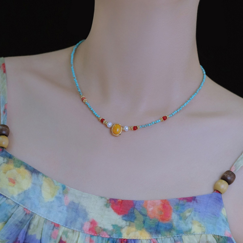 New Arrival Vintage Blue Turqu - đánh giá và giá Pearl Choker Necklace Vintage