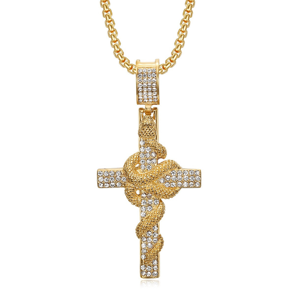 Snake Pattern Carved Stainless - đánh giá và giá Cross Pendant Necklace Gold