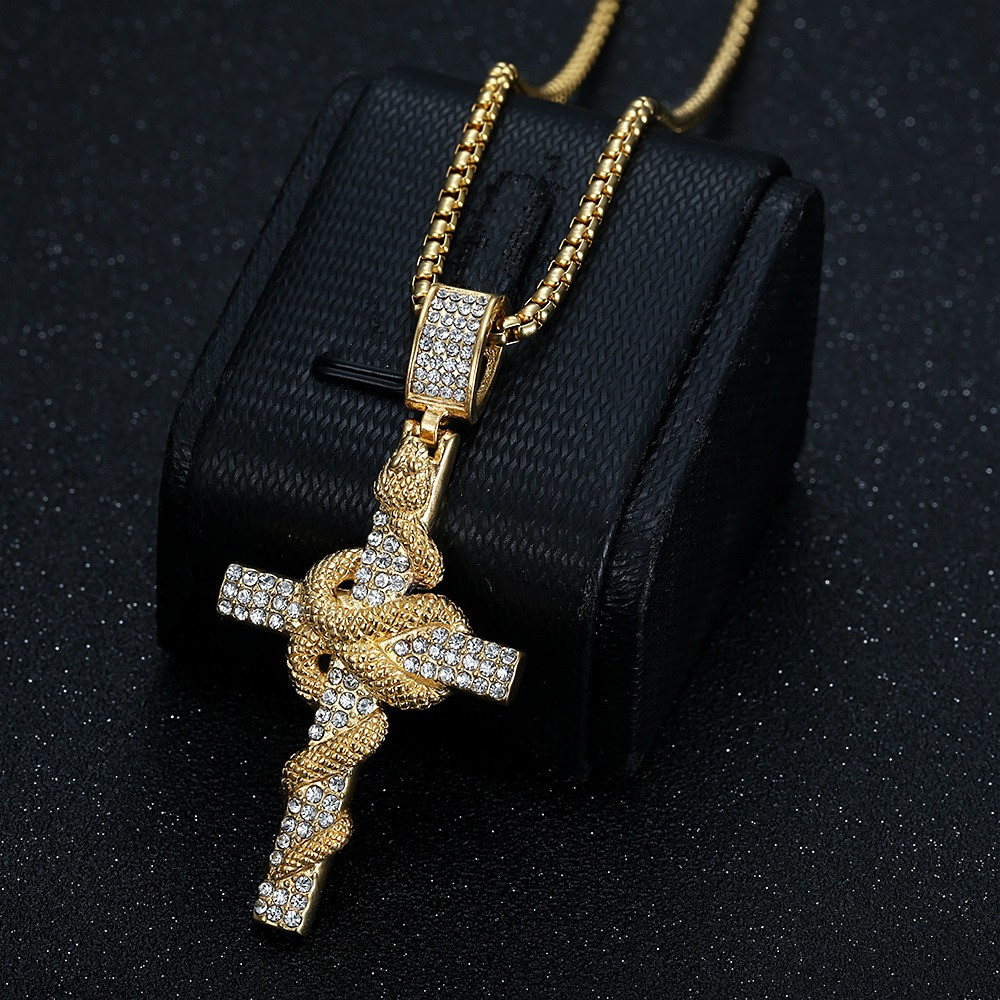 Snake Pattern Carved Stainless - đánh giá và giá Cross Pendant Necklace Gold