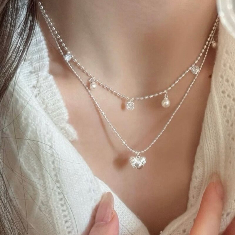 Double Layer Silver Bead Choke - đánh giá và giá Layered Pendant Necklace Aesthetic
