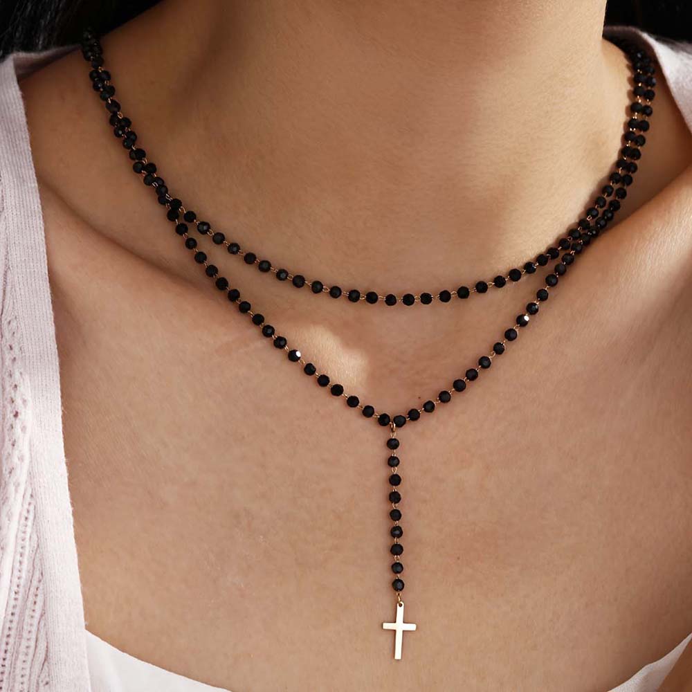 Gothic Double Layer Black Crys - đánh giá và giá Layered Pendant Necklace Aesthetic