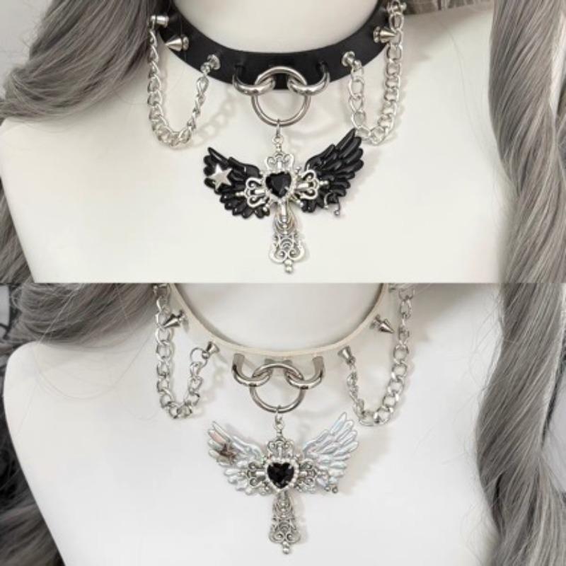Gothic Subculture Angel Wing C - đánh giá và giá Layered Pendant Necklace Aesthetic