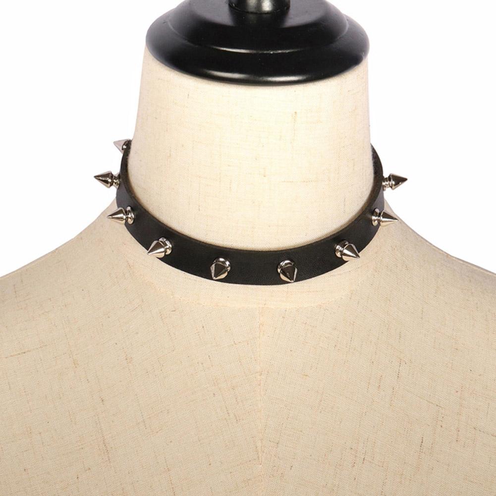 Black PU Leather Choker Neckla - đánh giá và giá Goth Punk Spike Choker