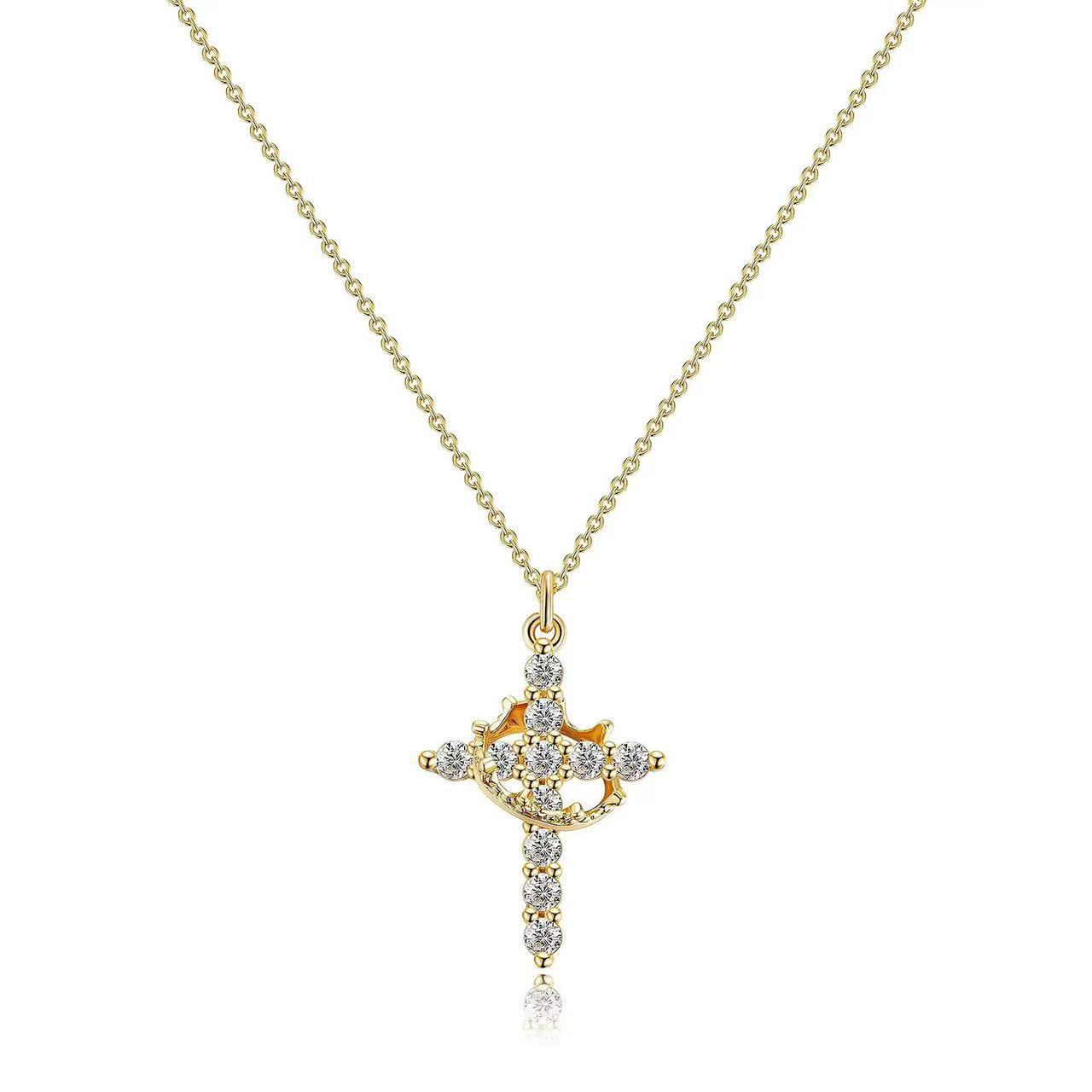 Lucky Rotatable Crown Cross Pe - đánh giá và giá Cross Pendant Necklace Gold